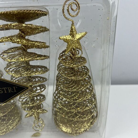 Set of 4 Gold Glitter Metal Tree Place Card Holders 6" Tall. Silvestri Christmas - Picture 2 of 5